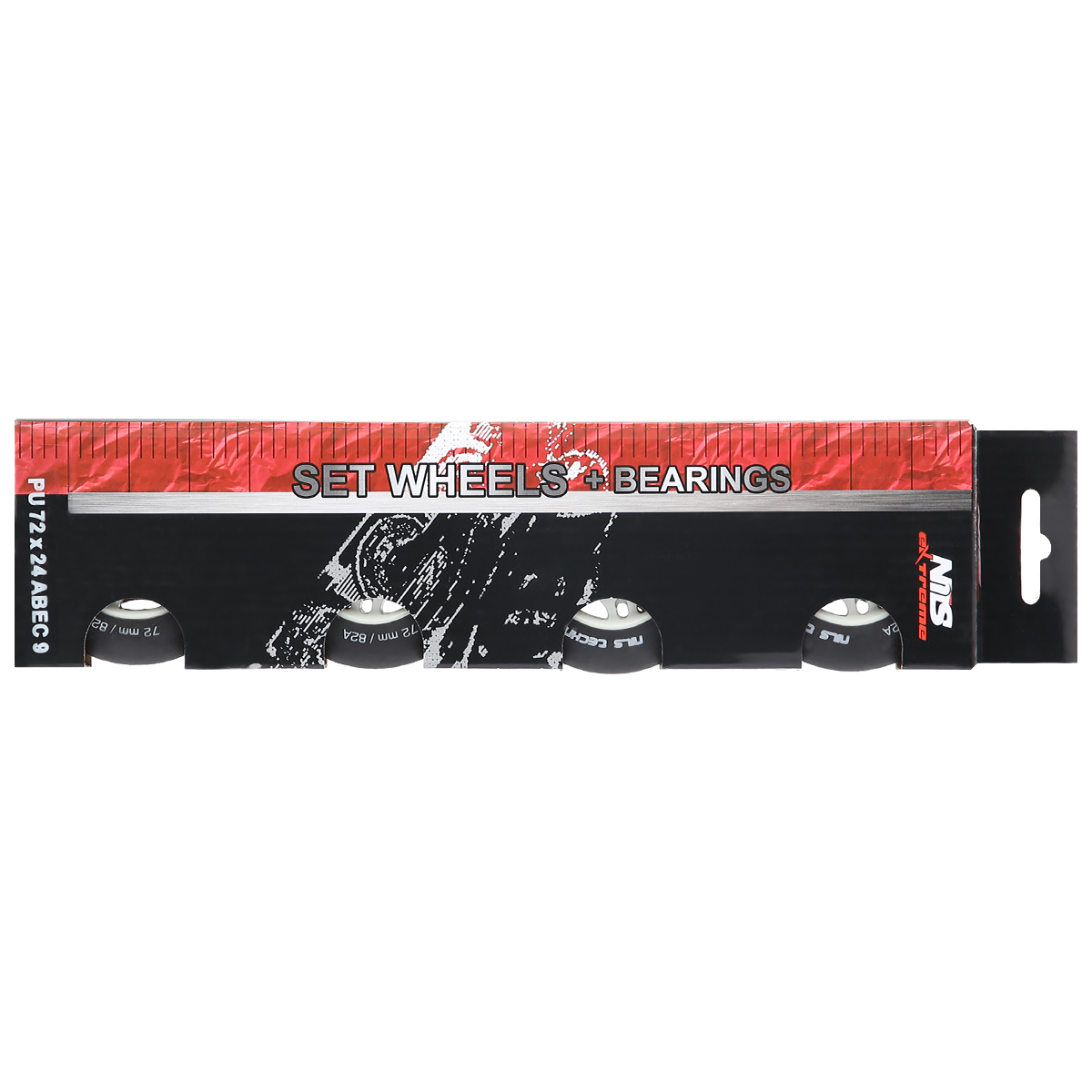 Matná kolečka NILS Extreme PU 76x24 82A s ložisky ABEC 9, černá, 4 ks