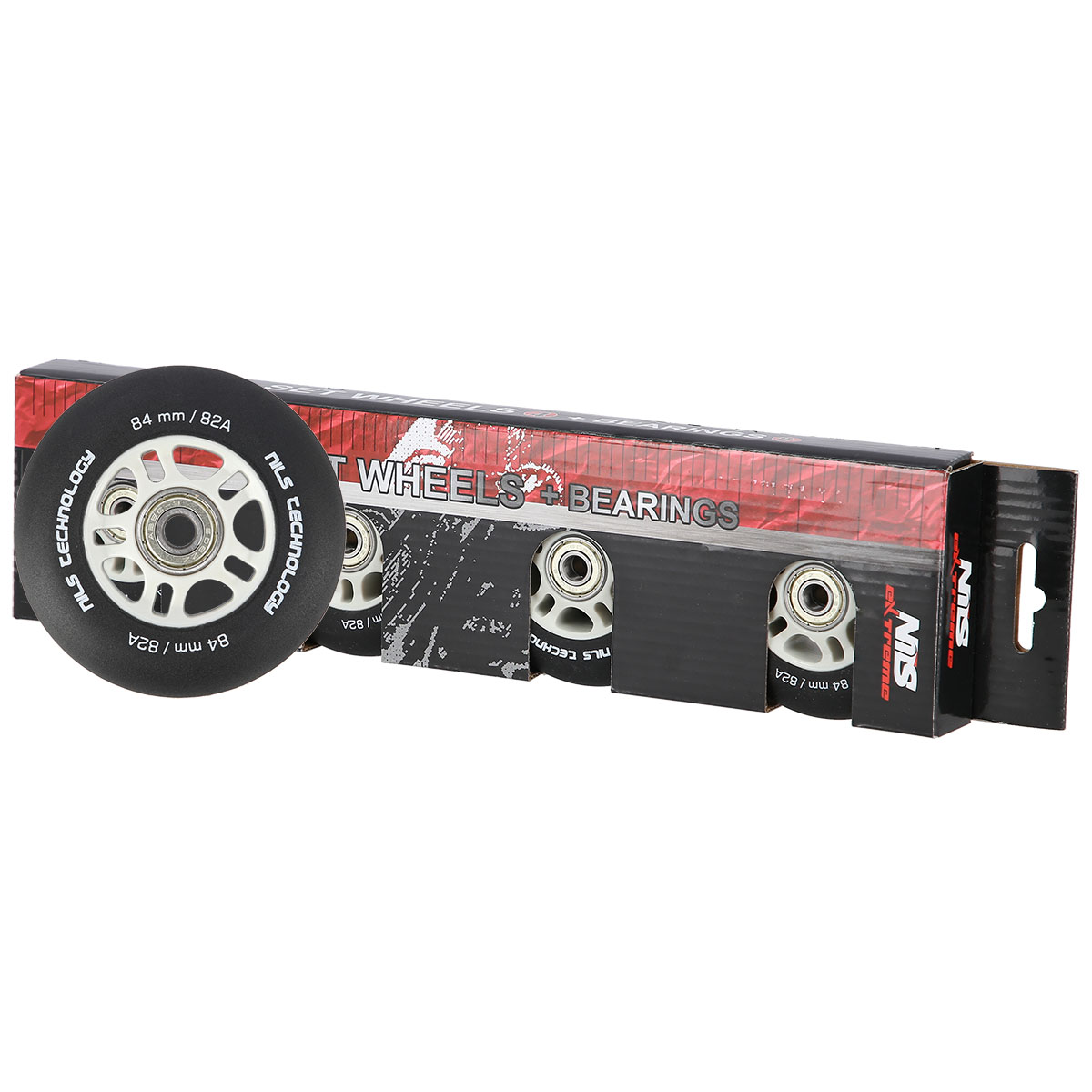 Matná kolečka NILS Extreme PU 84x24 82A s ložisky ABEC 9, černá, 4 ks