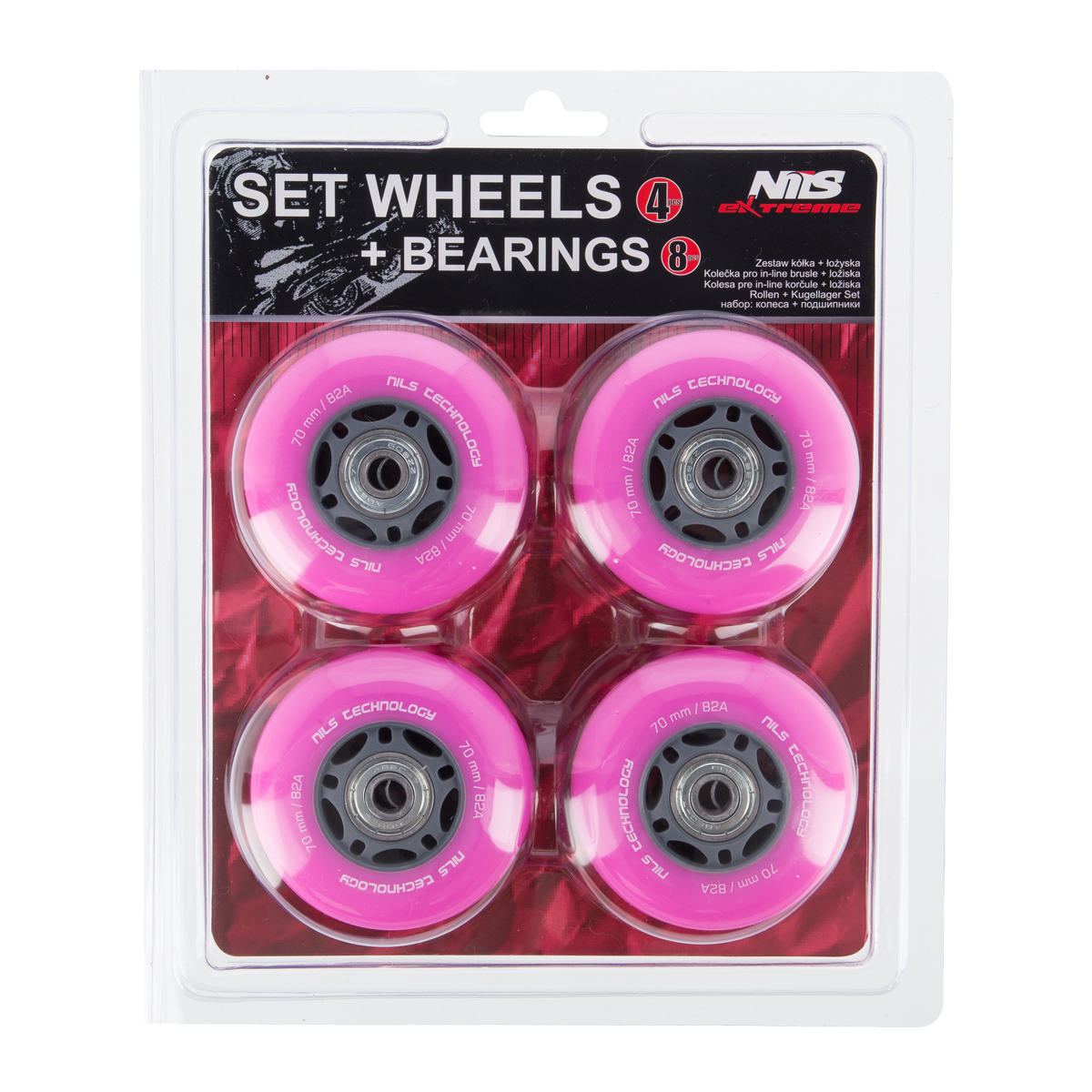 PU kolečka s ložisky NILS EXTREME 70x24mm ABEC 7 růžové