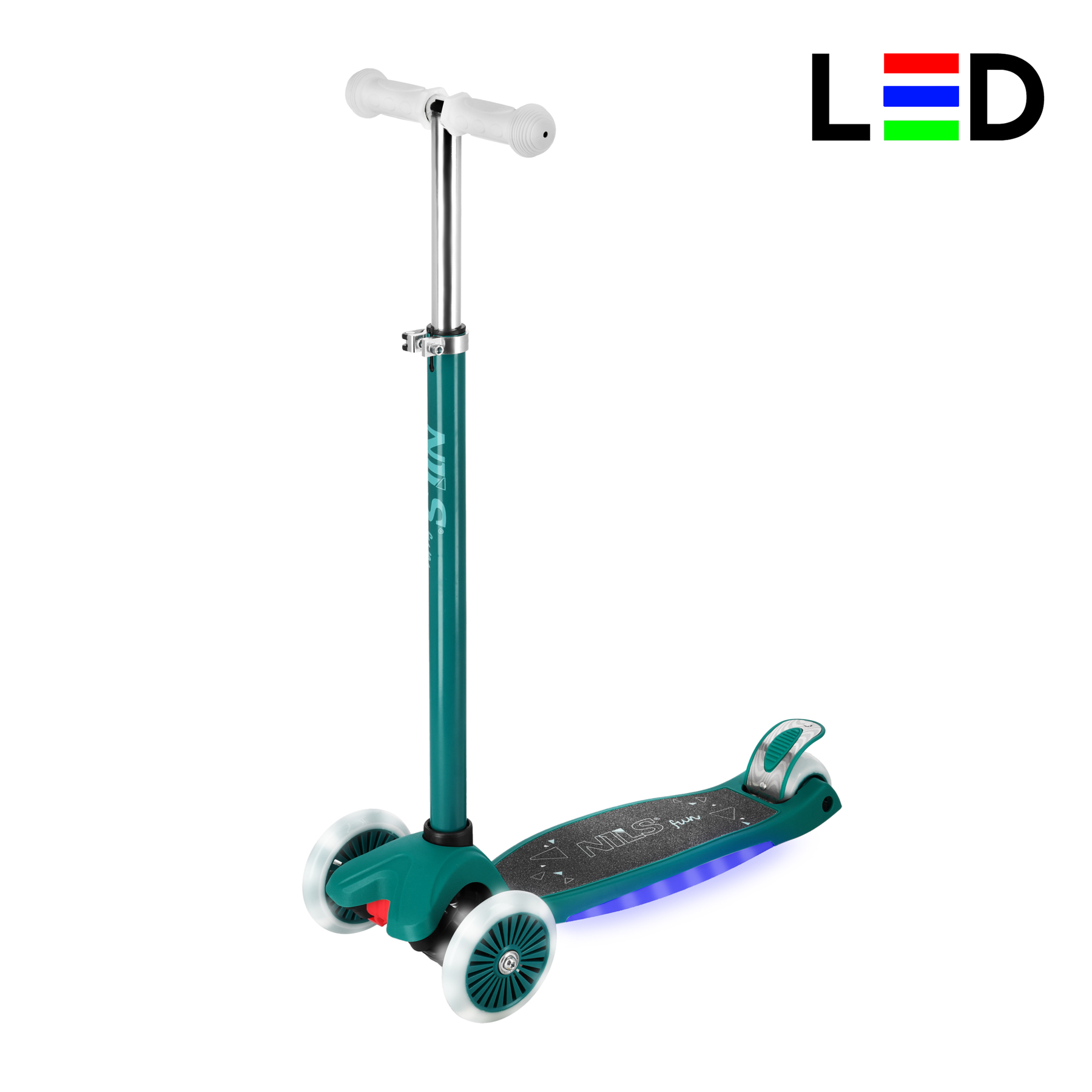 Dětská tříkolová koloběžka NILS Fun HLB1310 s LED zelená