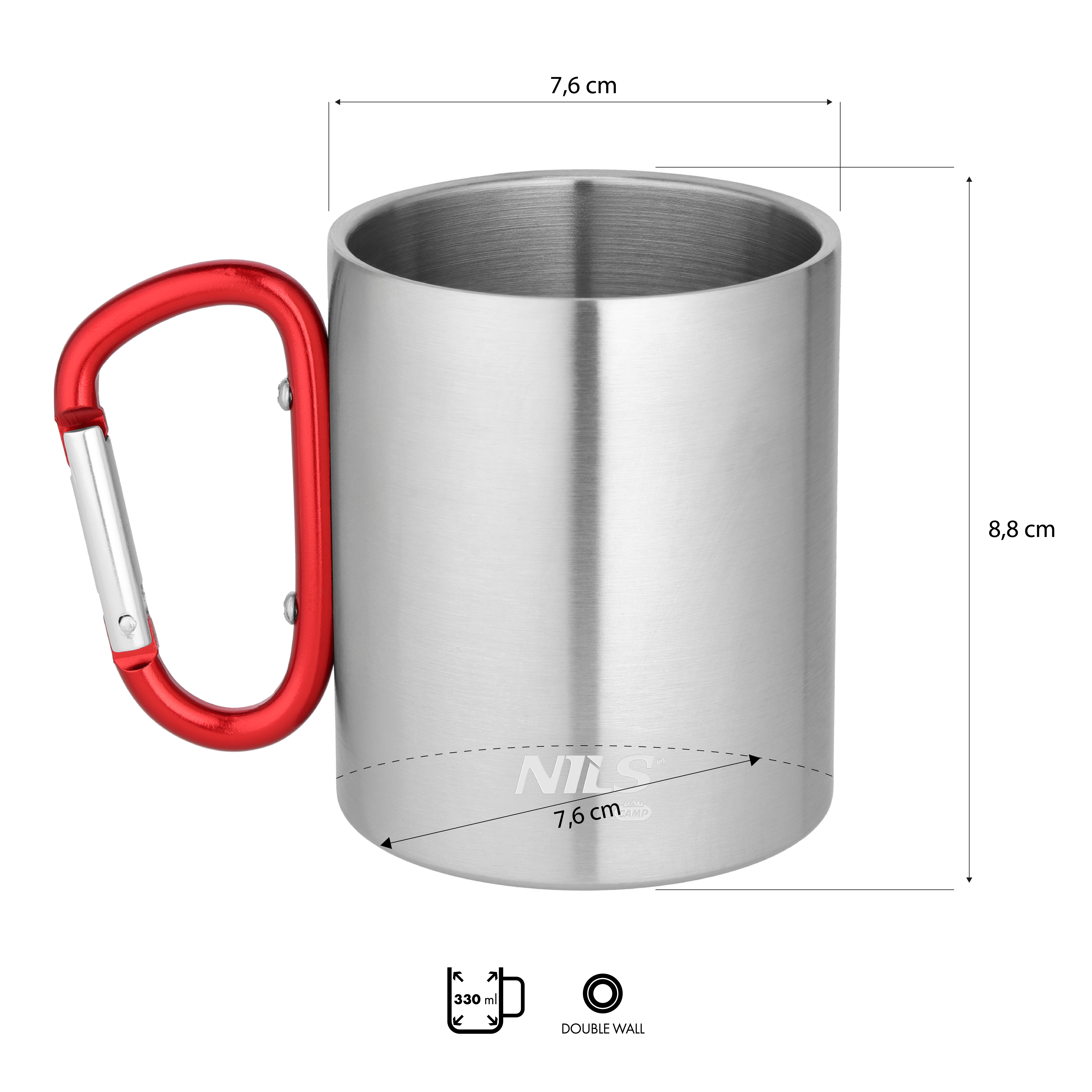 Kempingový hrnek NILS Camp NC17110 s karabinou 300ml červený