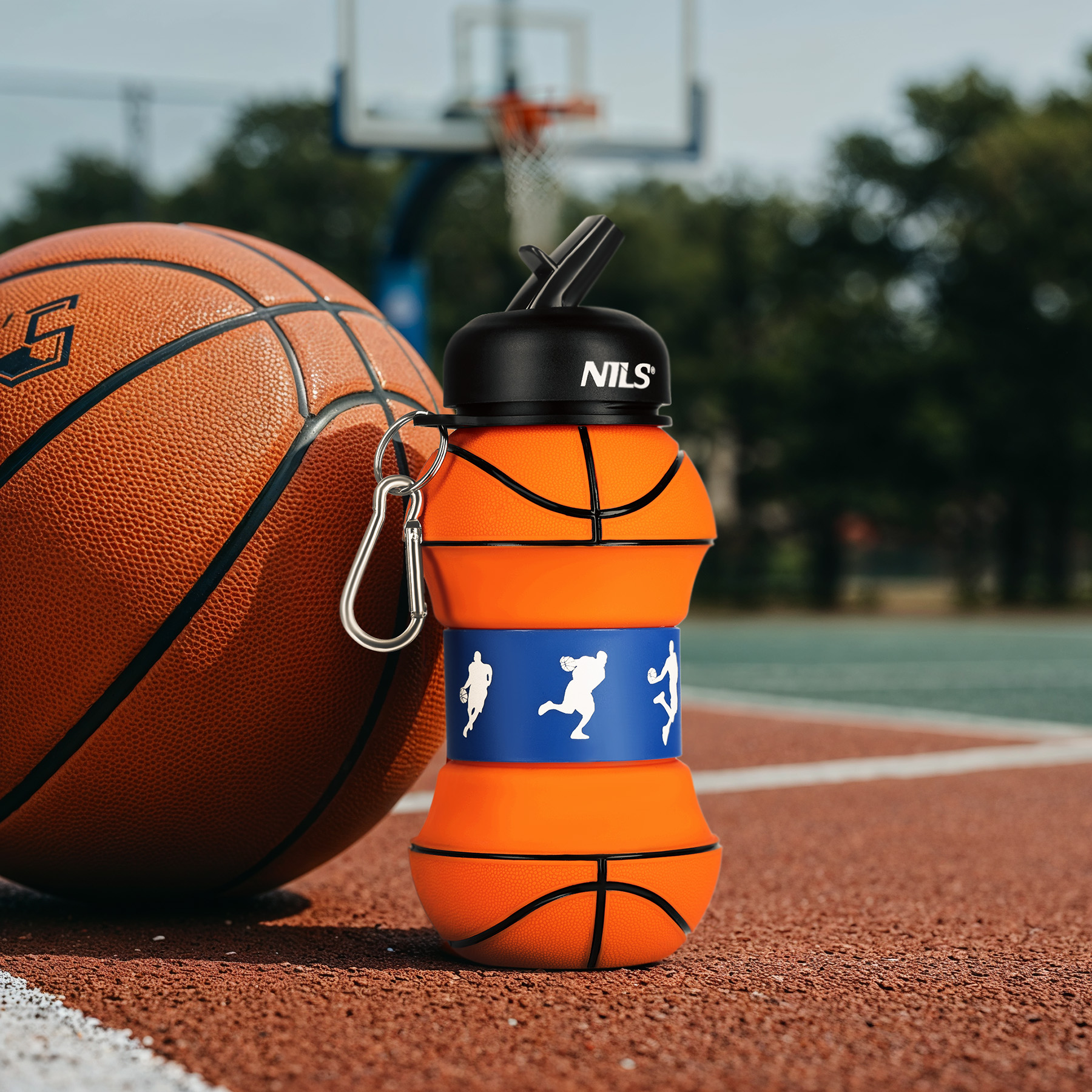 Skládací silikonová láhev NILS Camp NC4104 550ml basketbal