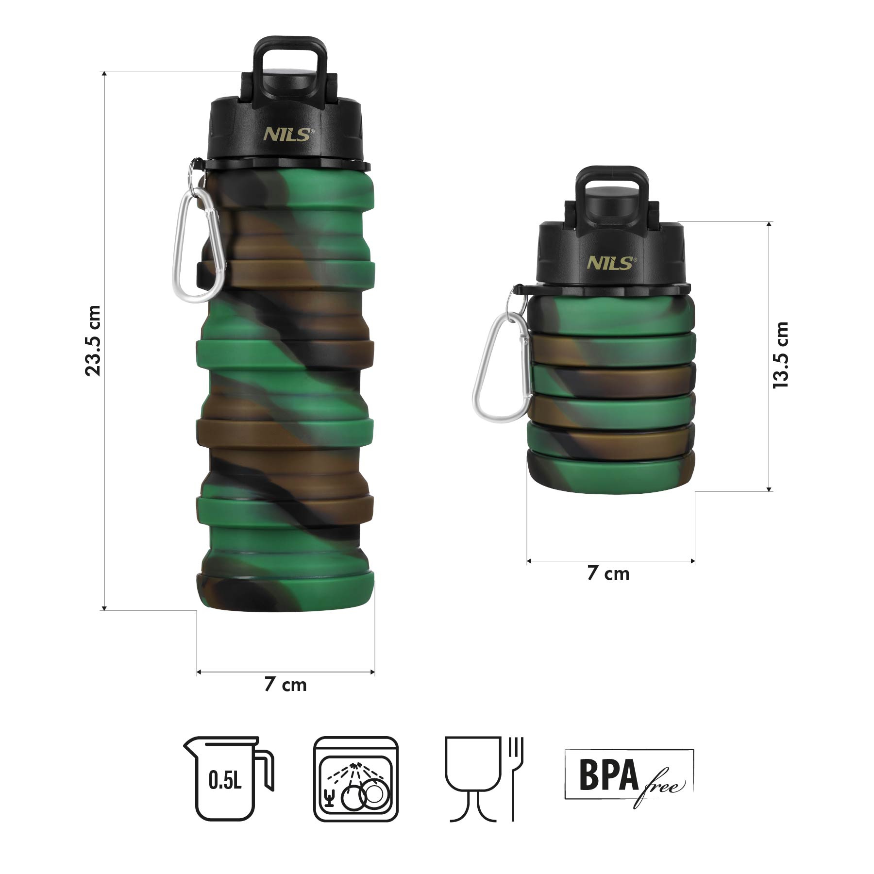 Skládací silikonová láhev NILS Camp NC4106 500ml zelená