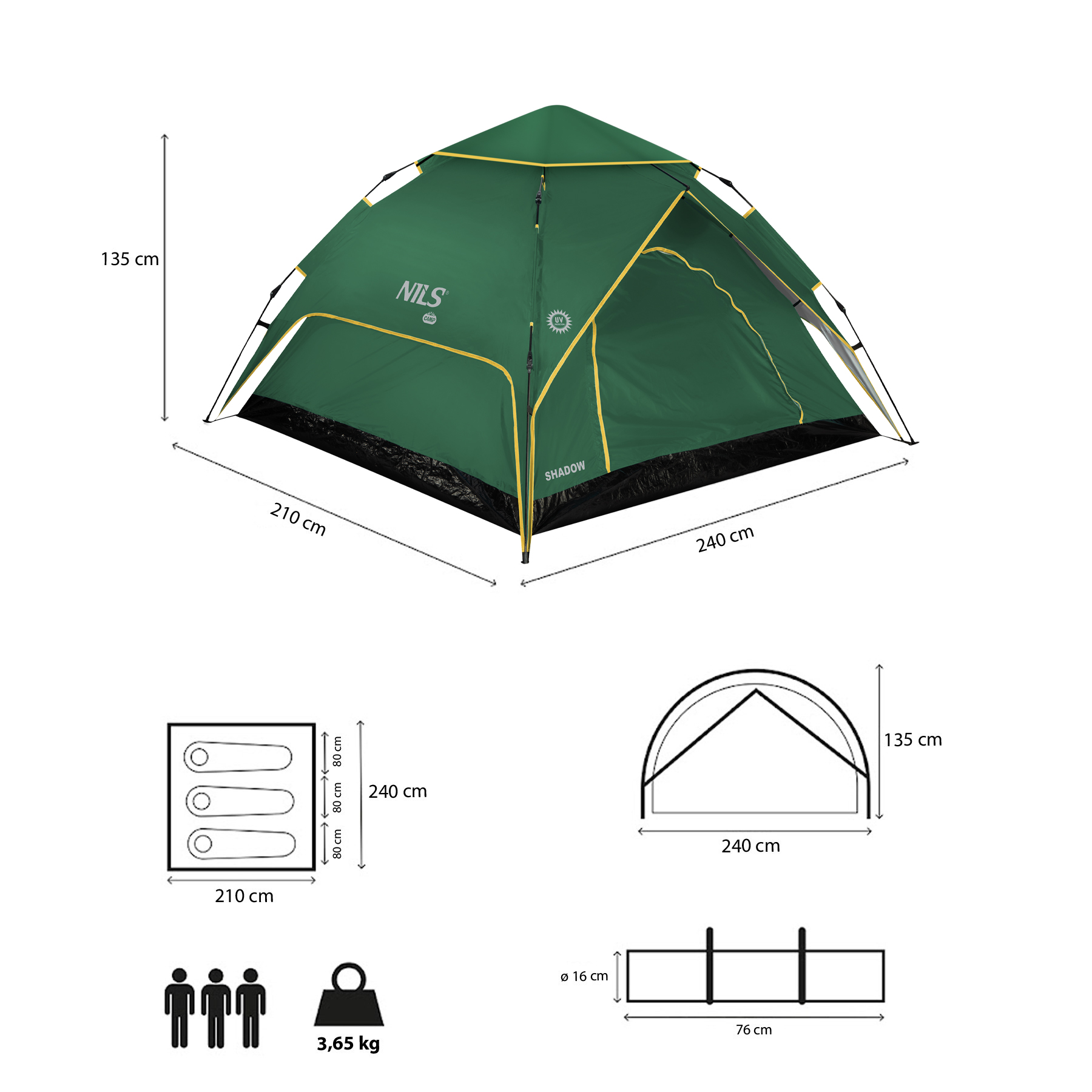 Automatický pop-up stan NILS Camp NC4801 Shadow 2 zelený