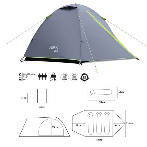 Kempingový stan NILS Camp NC6004 Explorer šedý