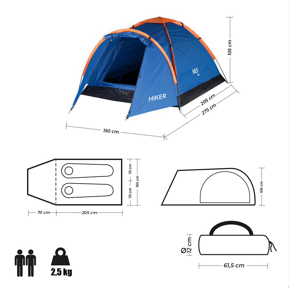 Turistický stan NILS Camp NC6010 Hiker modrý