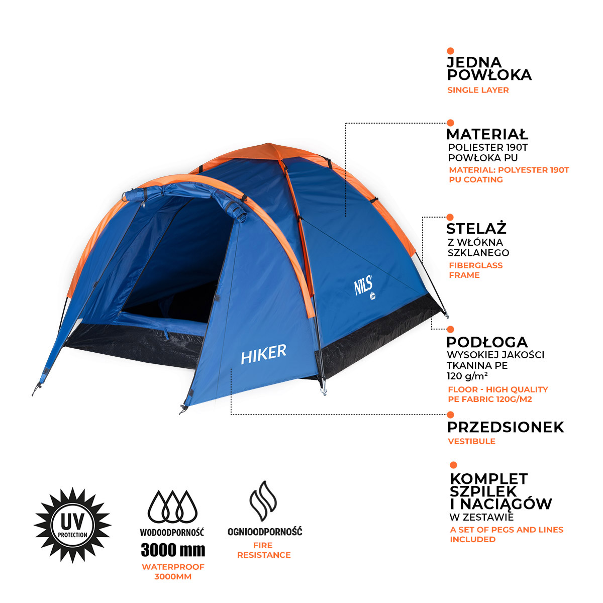 Turistický stan NILS Camp NC6010 Hiker modrý