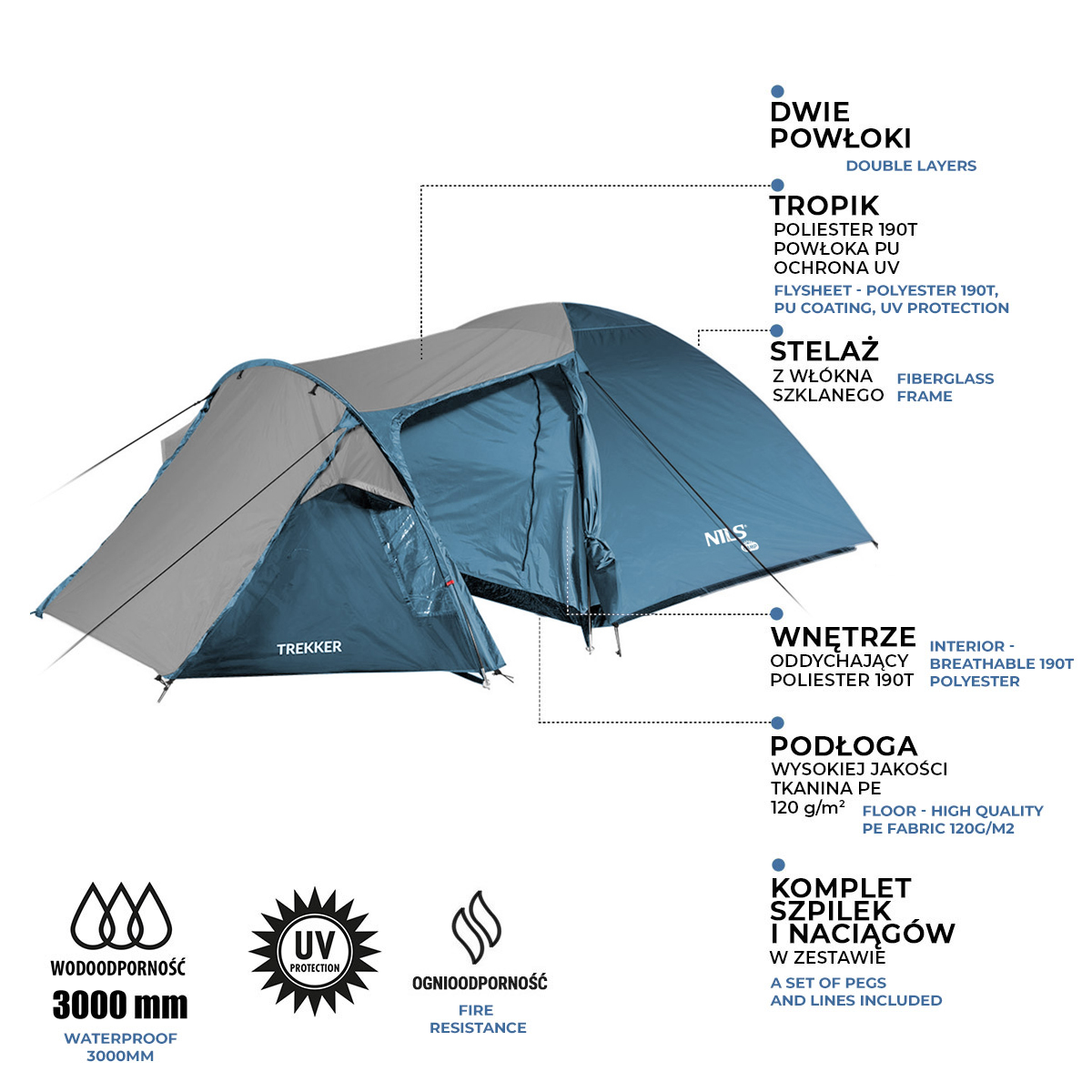 Turistický stan NILS Camp NC6012 Trekker modro-šedý