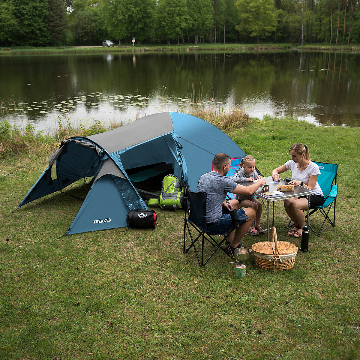 Turistický stan NILS Camp NC6012 Trekker modro-šedý