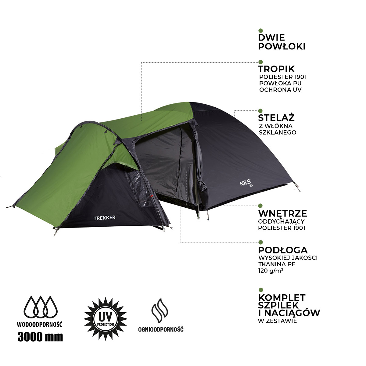 Turistický stan NILS Camp NC6012 Trekker zelený