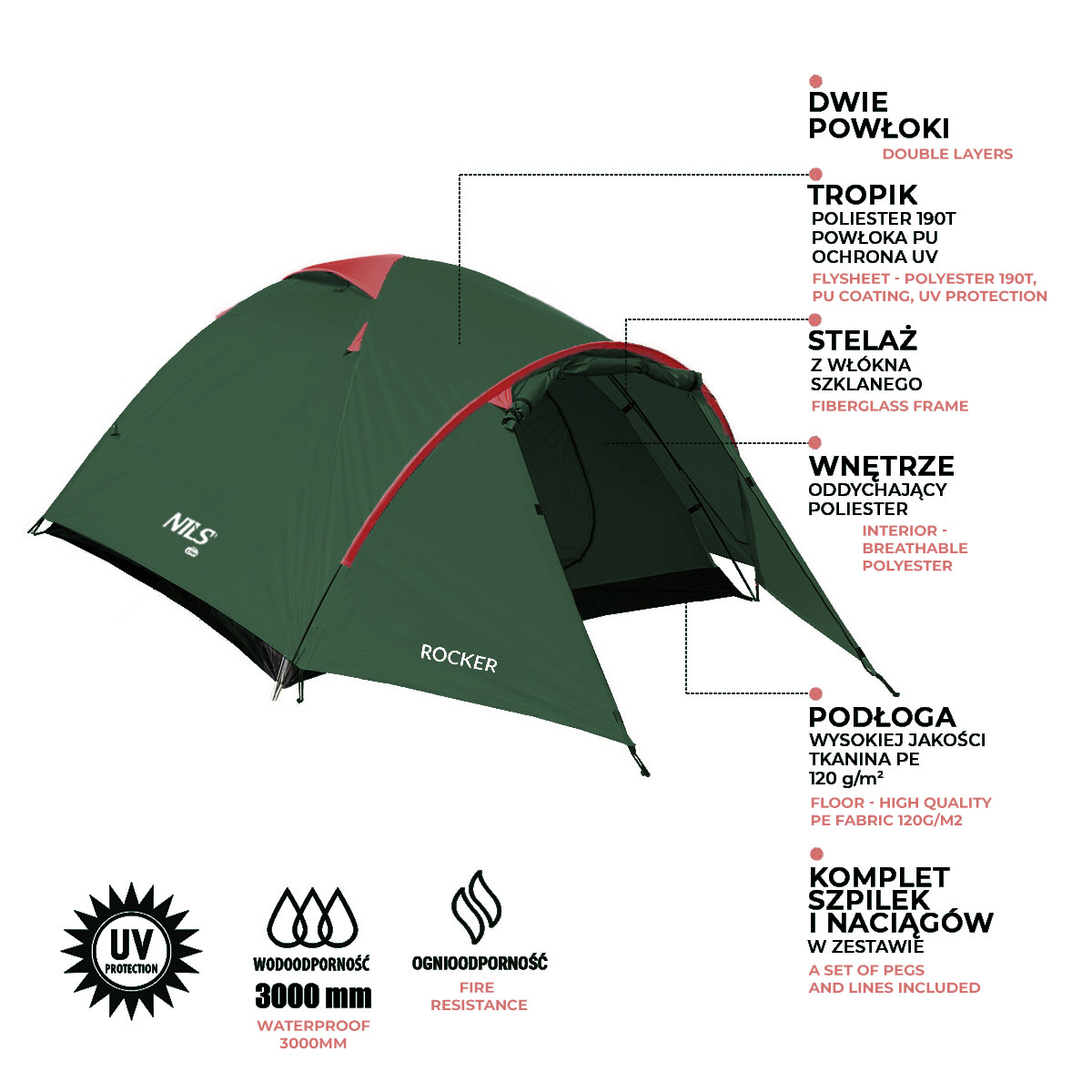 Turistický stan NILS Camp NC6013 Rocker zelený