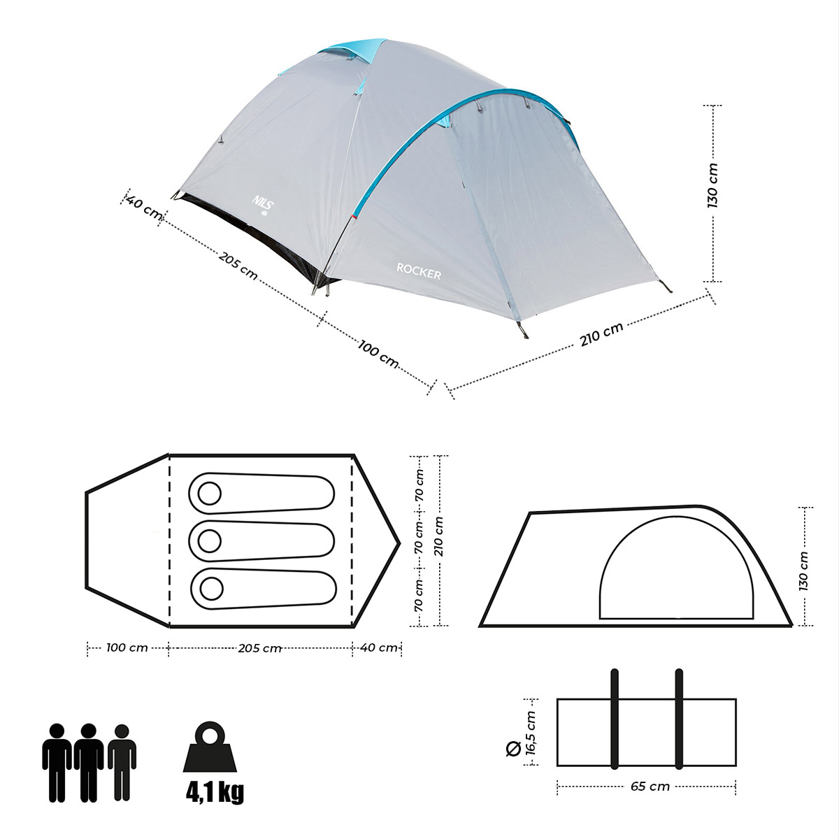 Turistický stan NILS Camp NC6013 Rocker šedý