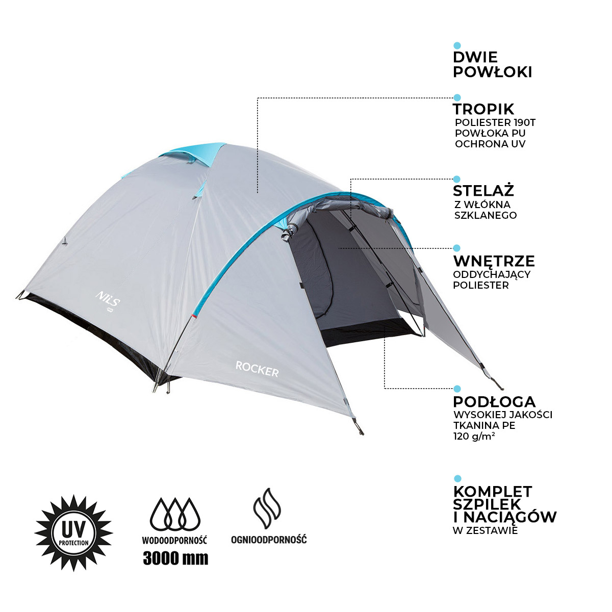 Turistický stan NILS Camp NC6013 Rocker šedý
