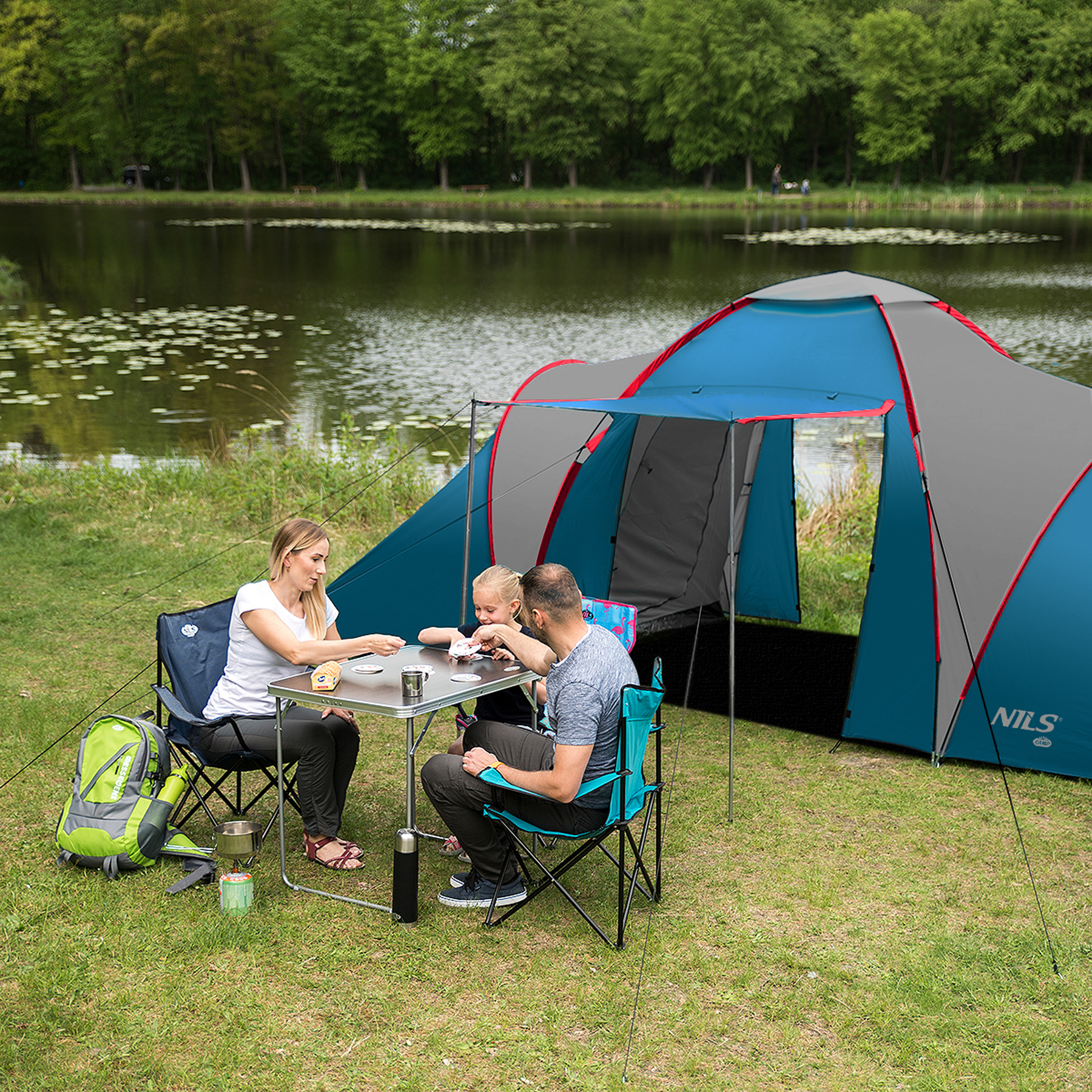 Rodinný stan NILS Camp NC6031 Highland modrý/světle šedý