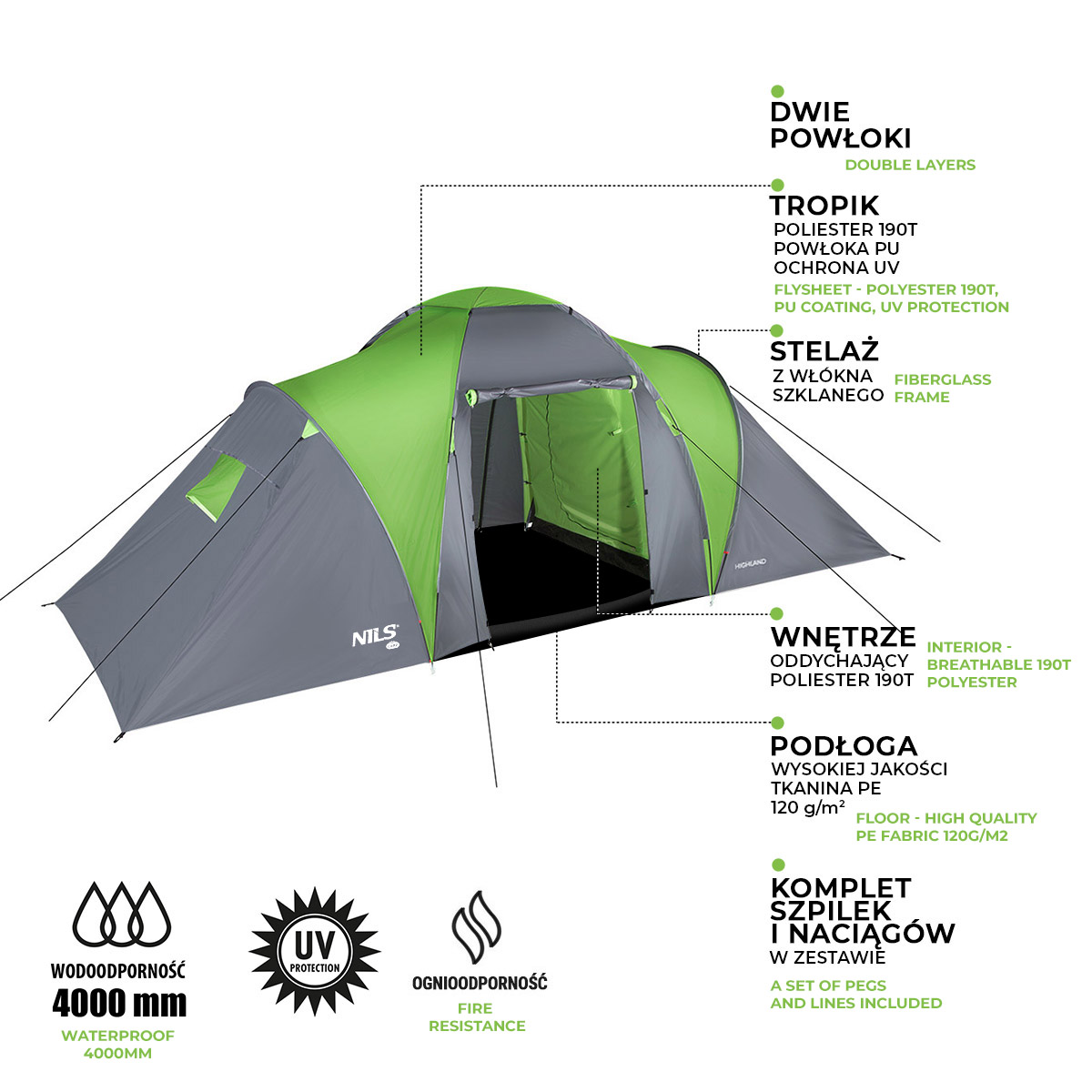 Rodinný stan NILS Camp NC6031 Highland zelený