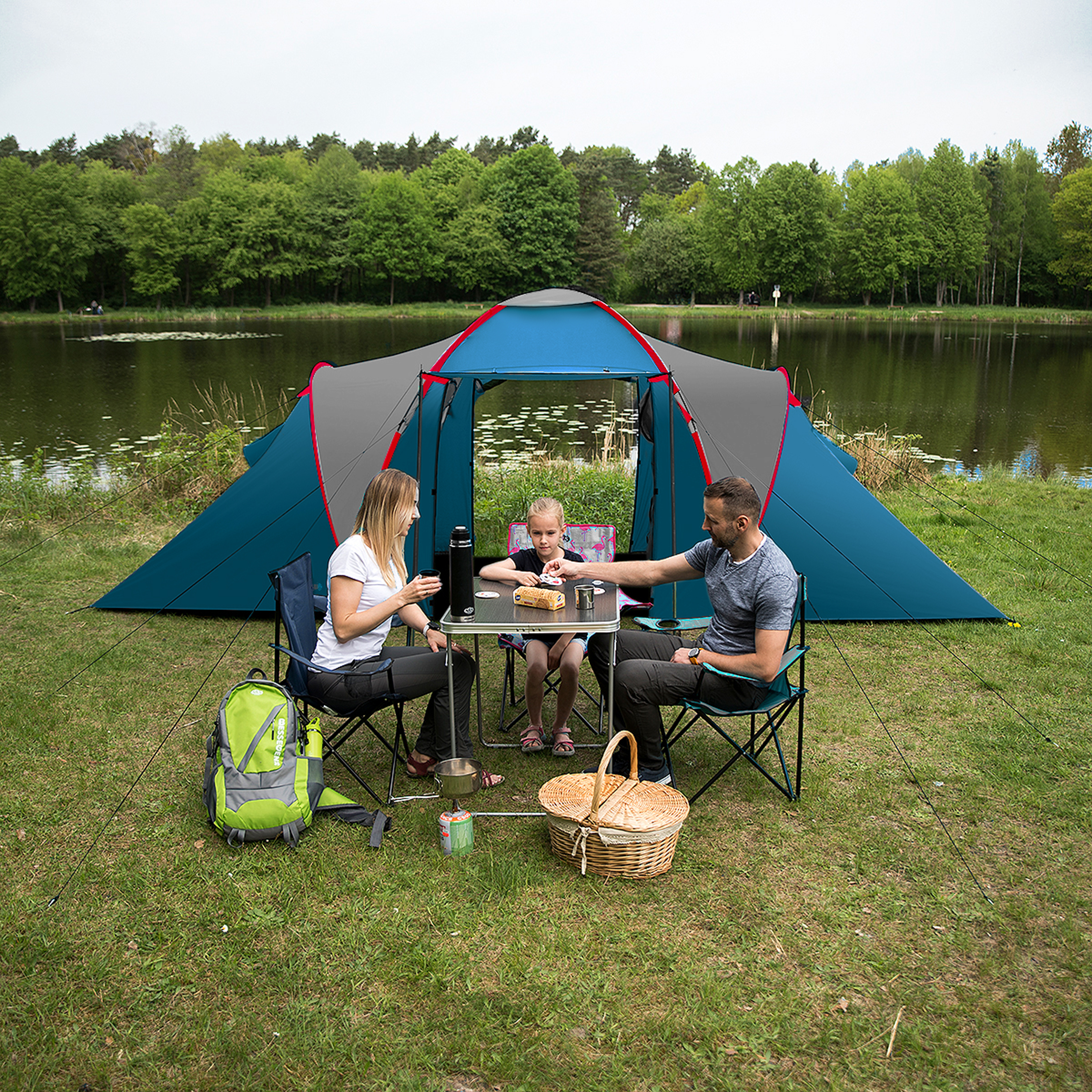 Rodinný stan NILS Camp NC6431 Highland IV modrý/světle šedý