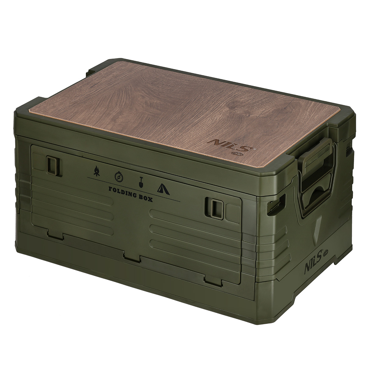Skládací box NILS Camp NCB4002 2v1 s víkem a dřevěnou deskou 32L zelený