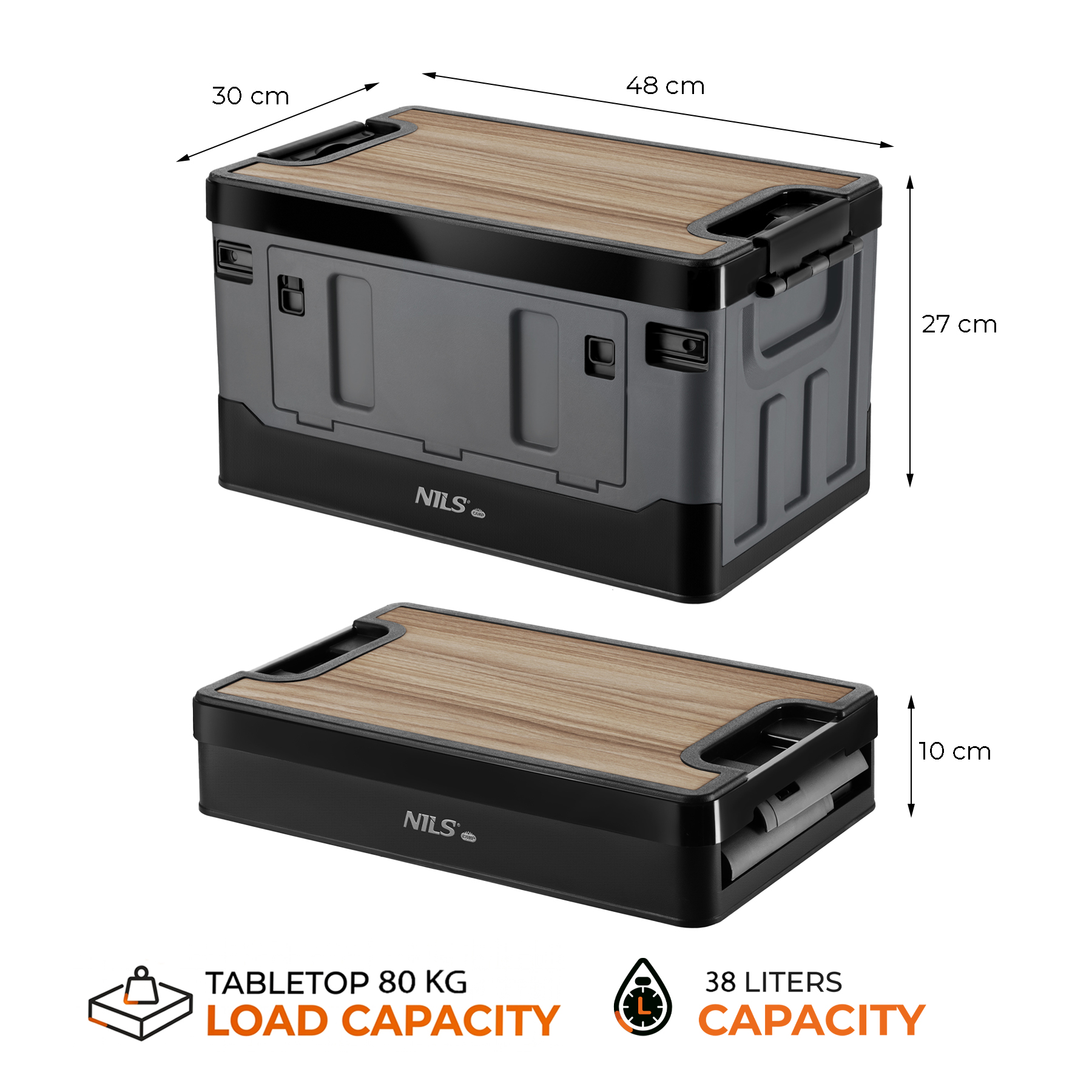 Skládací box NILS Camp NCB4601 2v1 s víkem a dřevěnou deskou 38 litrů