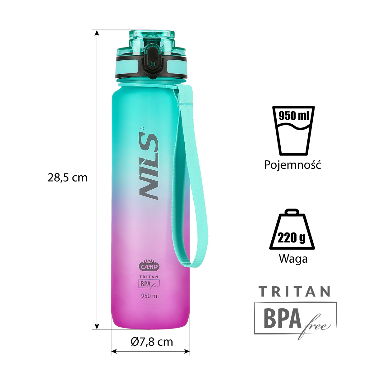 Tritanová láhev na pití NILS Camp NCD04 950 ml zeleno-růžová