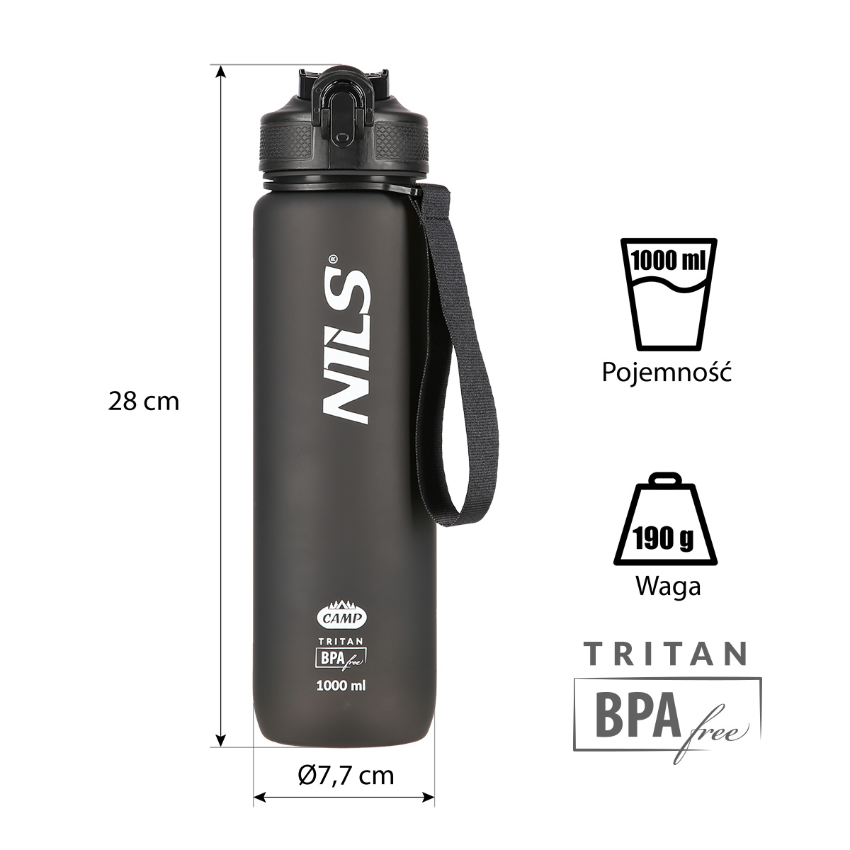 Tritanová láhev na pití NILS Camp NCD68 1000 ml černá